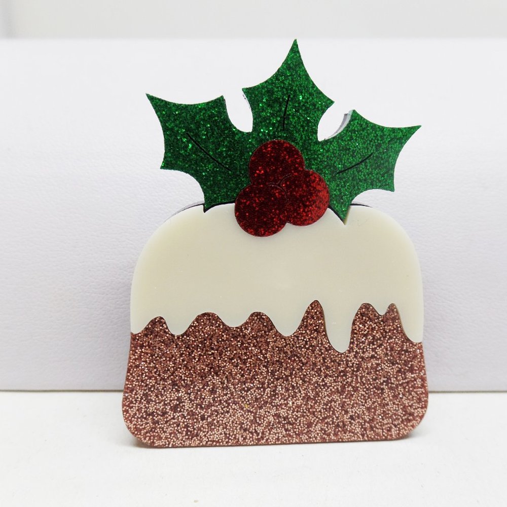 Adorable Acrylic Plum Pudding Holiday Brooch
